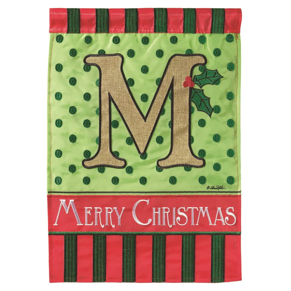 Monogram Merry Christmas Holly “M” Garden Flag 13″ x 18″