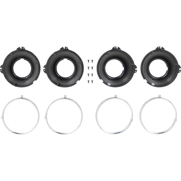 1958-66 Bel Air, Impala, 1958-72 Chevy, GMC Truck, Headlamp Mounting Bucket & Trim Ring Set, 2 Tab, 8 Piece Set