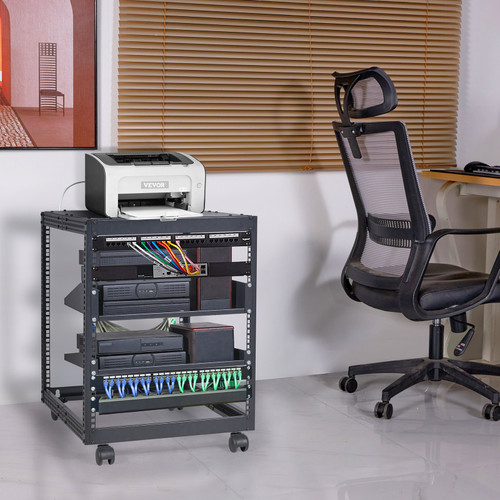 12U Open Frame Server Rack, 15''-40'' Adjustable Depth, Free Standing or Wall Mount Network Server Rack, 4 Post AV Rack with Casters, Holds All Your Networking IT Equipment AV Gear Router Modem
