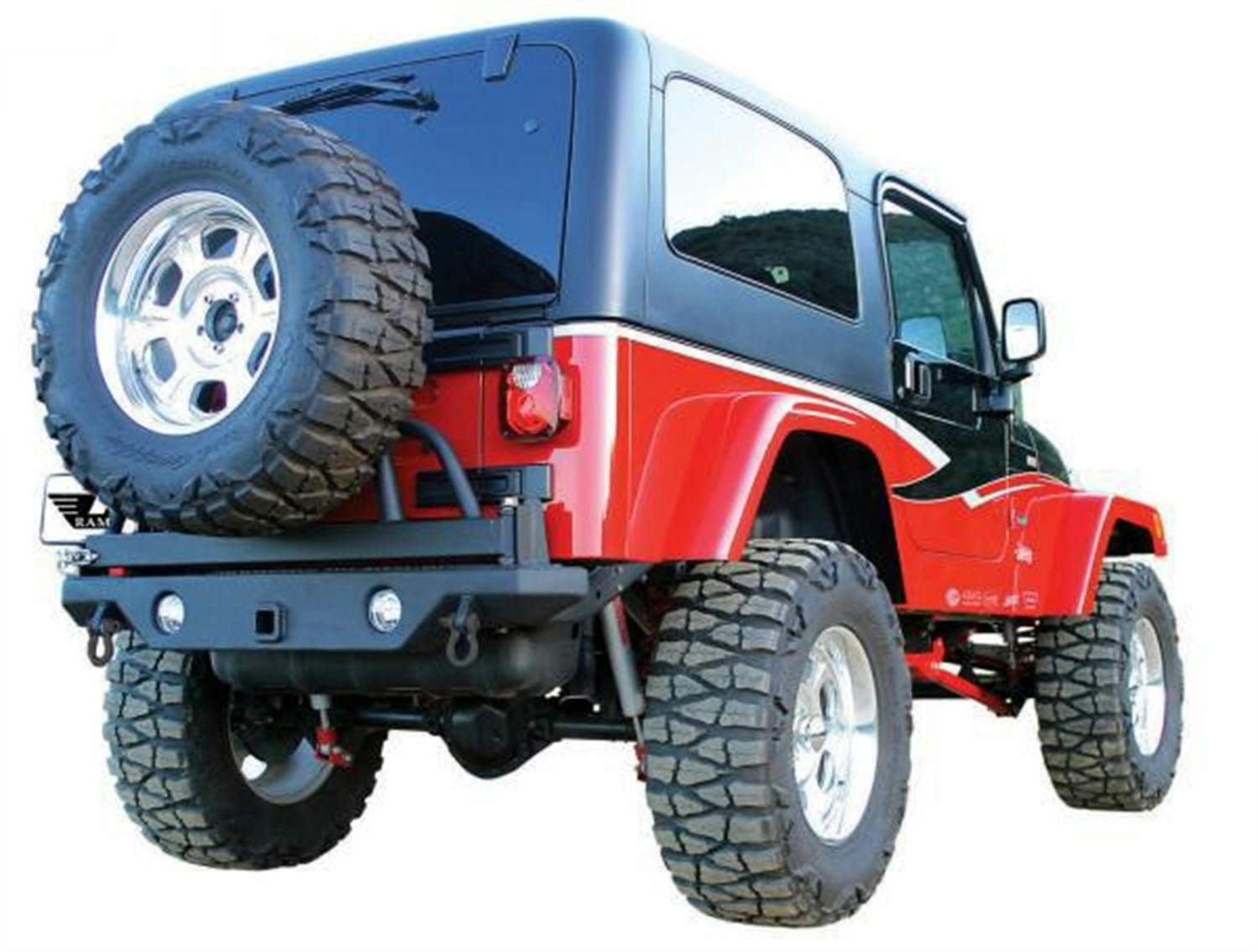 Rampage Products 76610 Rear Recovery Bumper; Black w/Swing Away Tire Mount; Lights Sold Separately