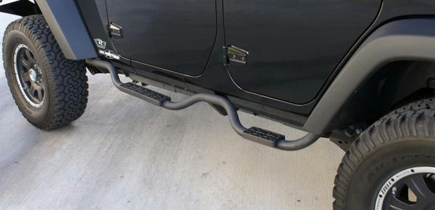 Rampage Products 26628 Slimline 2 in. Round Side Bar Cab Length; Textured Black Powder Coat