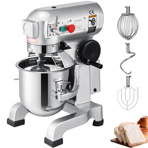 Commercial Food Mixer 10Qt 450W 3 Speeds Adjustable 110/178/390 RPM Heavy Duty 110V with Stainless Steel Bowl Dough Hooks Whisk Beater Premium for Schools Bakeries Restaurants Pizzerias