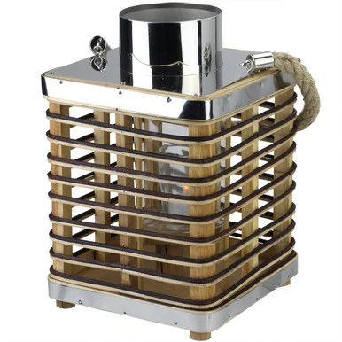 11.25″ Rustic Chic Rectangular Rattan Candle Holder Lantern with Jute Handle