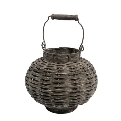 11.5″ Beach Day Weathered Dark Gray Woven Wood Votive Candle Lantern