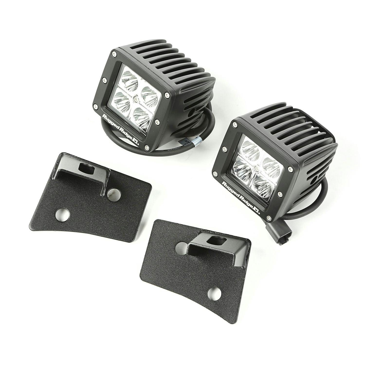 Rugged Ridge 11027.16 Windshield Bracket LED Kit, Textured Black, Square