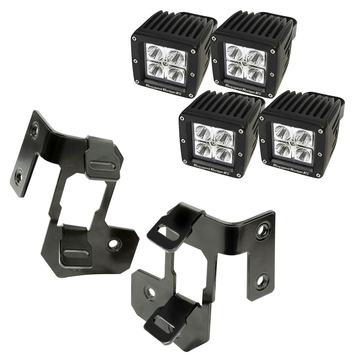 Rugged Ridge 11232.33 A-Pillar Light Mount Kit, Semi-Gloss Black, Square LED