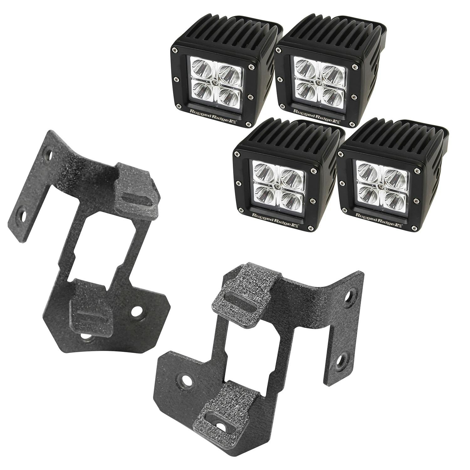 Rugged Ridge 11232.35 A-Pillar Light Mount Kit, Textured Black, Square LED