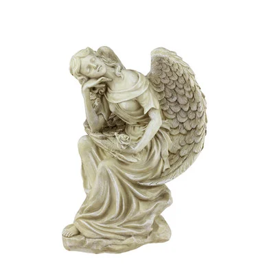 12″ Ivory Daydreaming Angel with Rose Garden Statue for Outdoor Patio