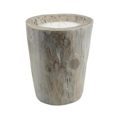 12″ Seaside Treasures Rustic Chic Large Wooden Log Decorative Triple Wick Wax Pillar Candle