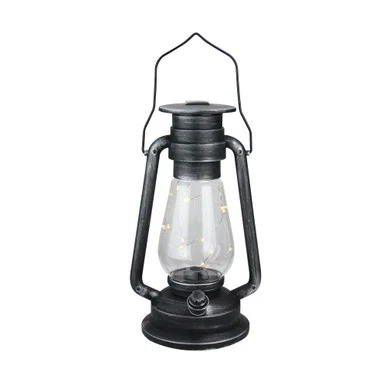 12″ Silver Brushed Black Traditional Lantern with Micro Lights
