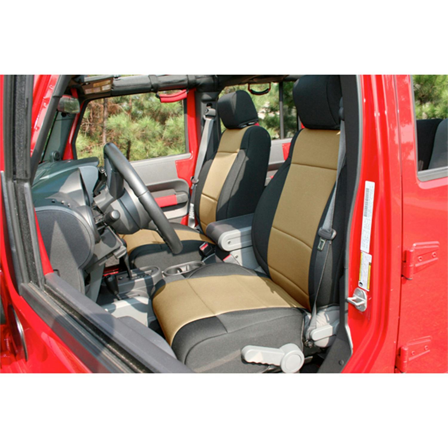 Rugged Ridge 13215.04 Neoprene Front Seat Covers; Black/Tan; 11-17 Jeep Wrangler JK
