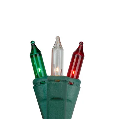 140ct Red, Green, Clear Everglow Chasing Mini Christmas Lights – 48ft, Green Wire