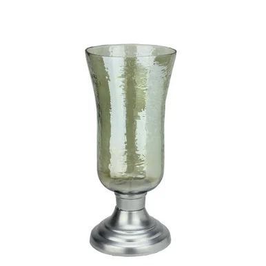 15.5″ Decorative Golden Luster Hurricane Pillar Candle Holder with Silver Base