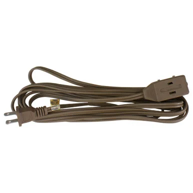 15′ Brown Indoor Power Extension Cord with 3-Outlets and Safety Lock