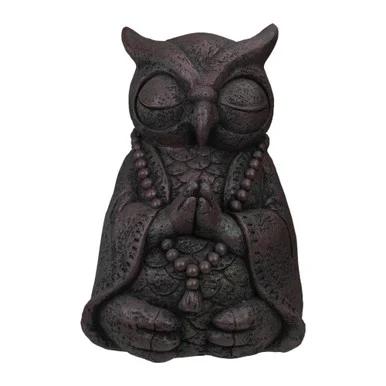 17″ Dark Gray Meditating Buddha Owl Outdoor Garden Statue
