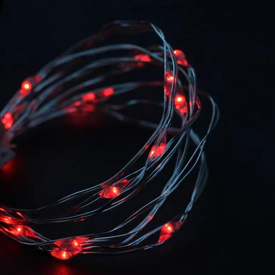 18 Battery Operated Red LED Micro Fairy Christmas Lights – 4.25 ft Silver Wire