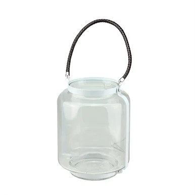 18″ Clear Glass Pillar Candle Lantern with White Metal Frame