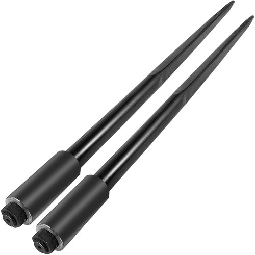 Hay Spears, 49inch Hay Bale Spear, 3000lbs Bale Hay Spike, 1.75inch Wide Spike Fork Tine, Black Coated Hay Spear Attachment with Sleeve and Nut, 1 Pair for Tractors Loaders Buckets Skid-steers