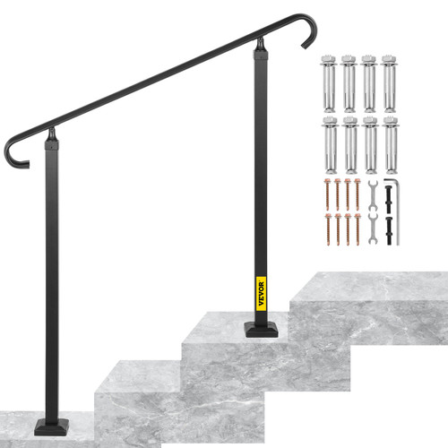 Outdoor Stair Railing, Alloy Metal Hand Railing, Fit 2 or 3 Steps Flexible Transitional Handrail, Outdoor Stair Rail W/ Installation Kit, Step Handrail for Concrete or Wooden Stairs, Black