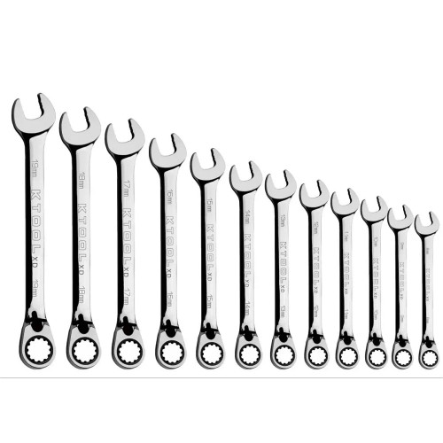 K Tool International 12pc Metric 120 Tooth Reversible Combination Wrench Set 8-19MM