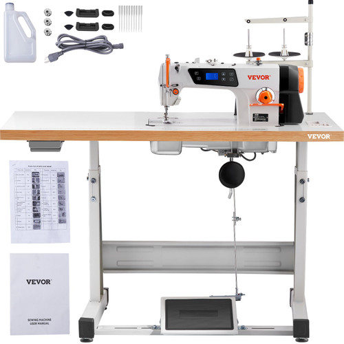 Industrial Sewing Machine, Heavy-duty Lockstitch Sewing Machine with 550W Servo Motor Table Stand, Electro-mechanization Intelligent Start-stop, 0-5mm Industrial Straight Stitch 5000s.p.m