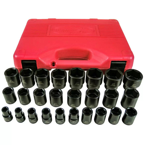 K Tool International 26 Piece Metric Impact Socket Set 1/2" Drive - Short
