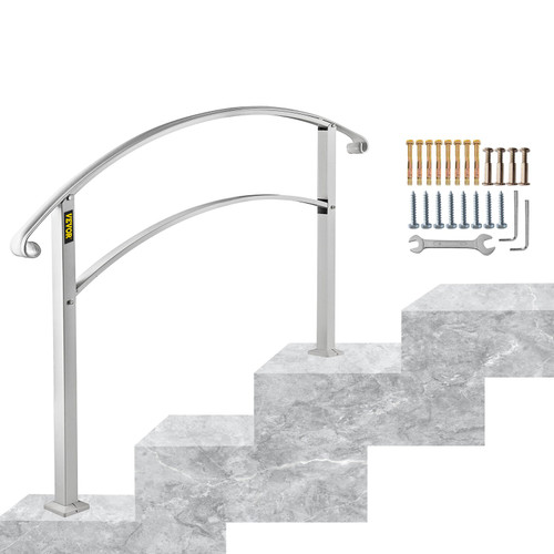 Handrails for Outdoor Steps, Fit 1 or 3 Steps Outdoor Stair Railing, White Wrought Iron Handrail, Flexible Front Porch Hand Rail, Transitional Handrails for Concrete Steps or Wooden Stairs
