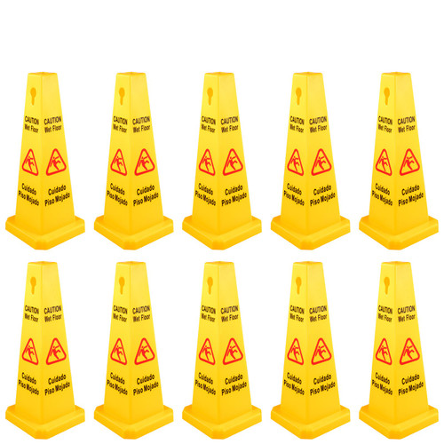 10 Pack Floor Safety Cone 26-Inch Yellow Caution Wet Floor Sign 4 Sided Floor Wet Sign Public Safety Wet Floor Cones Bilingual Wet Sign for Indoors and Outdoors