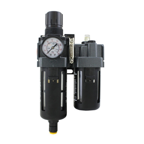 Milton™ EXELAIR™ FRL Piggyback Air Filter & Regulator w/Lubricator, 1/4" NPT, Polycarbonate Bowl, Automatic Float