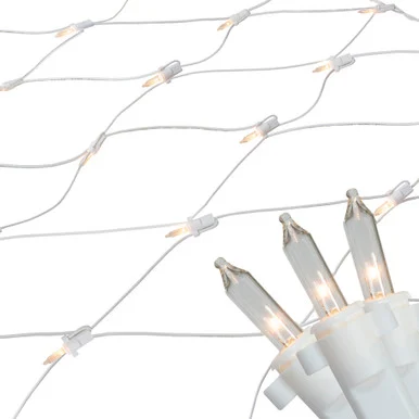 2′ x 8′ Clear Mini Net Style Column Christmas Lights, White Wire