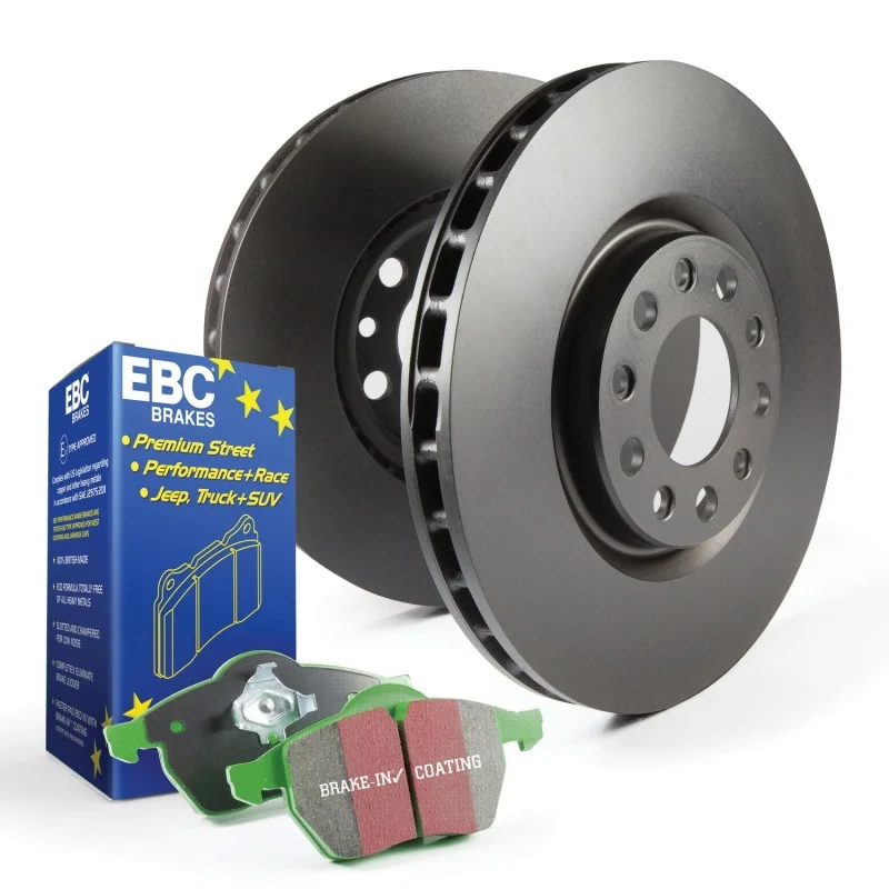 Jaguar XJ Brake Pads + Rotors – Front – EBC – Premium Rotors + Greenstuff Pads – ’03 – ’06