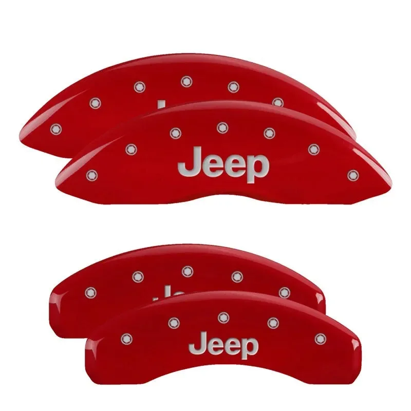 MGP Caliper Covers Red Jeep Logo (F&R): Jeep Grand Cherokee 11-22 6.4L/5.7L/3.6L/3.0L EcoDiesel