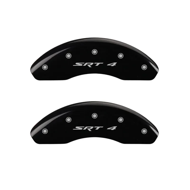 MGP Caliper Covers (F&R): Dodge Neon SRT4 03-05 2.4L Turbo w/ Black Finish, Silver Characters, SRT-4 Logo