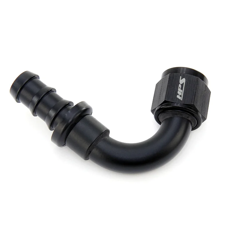 HPS Performance 120 Degree -4 Push-on Hose End to AN Female, Aluminum, Black