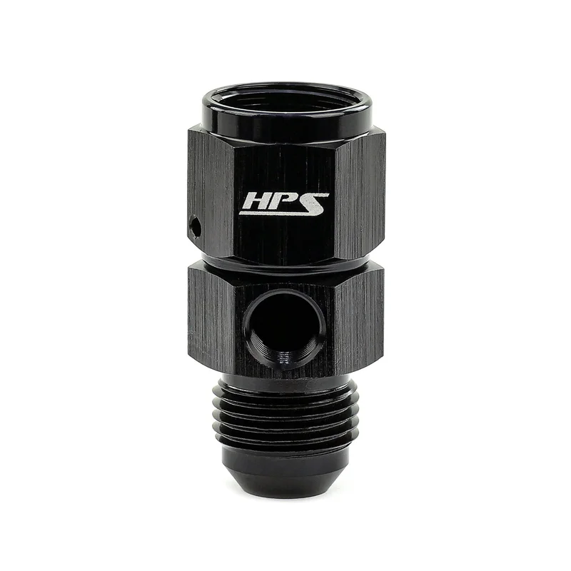 HPS Performance -6 AN Male to Female Fuel Pressure Gauge Adapter with 1/8″ NPT Female Port, Aluminum, Black