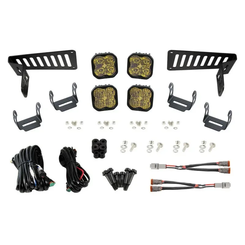 Diode Dynamics SS3 Cowl LED Bracket Kit w/ Yellow Pro Pods: Jeep Gladiator/Wrangler 18-26 3.6L/3.0L EcoDiesel