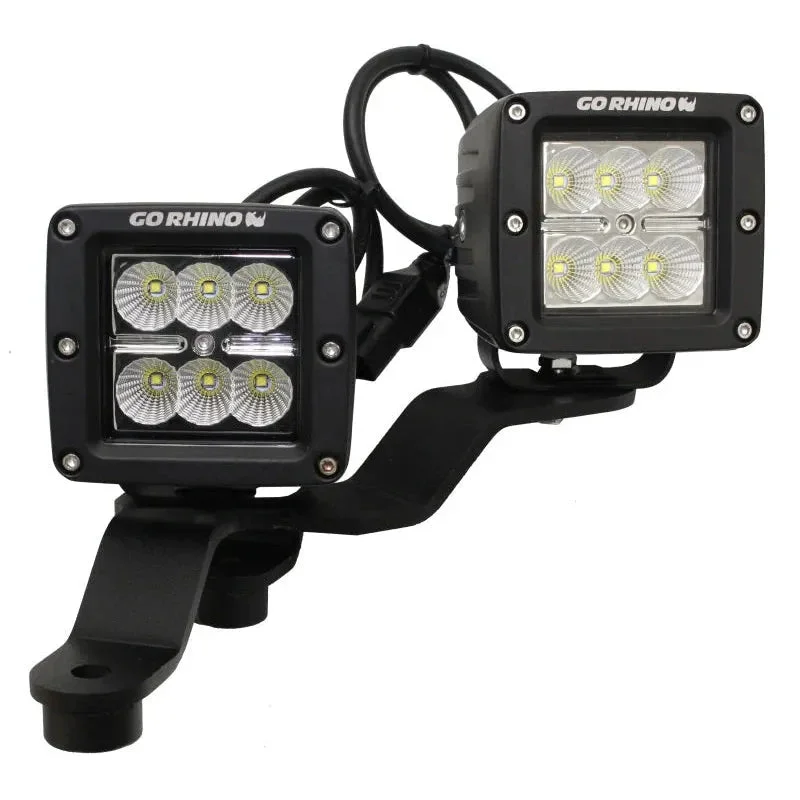 Go Rhino Light Mount for Two 3in Cube LED Lights: Jeep Gladiator/Wrangler 18-26 3.6L/3.0L EcoDiesel – Black