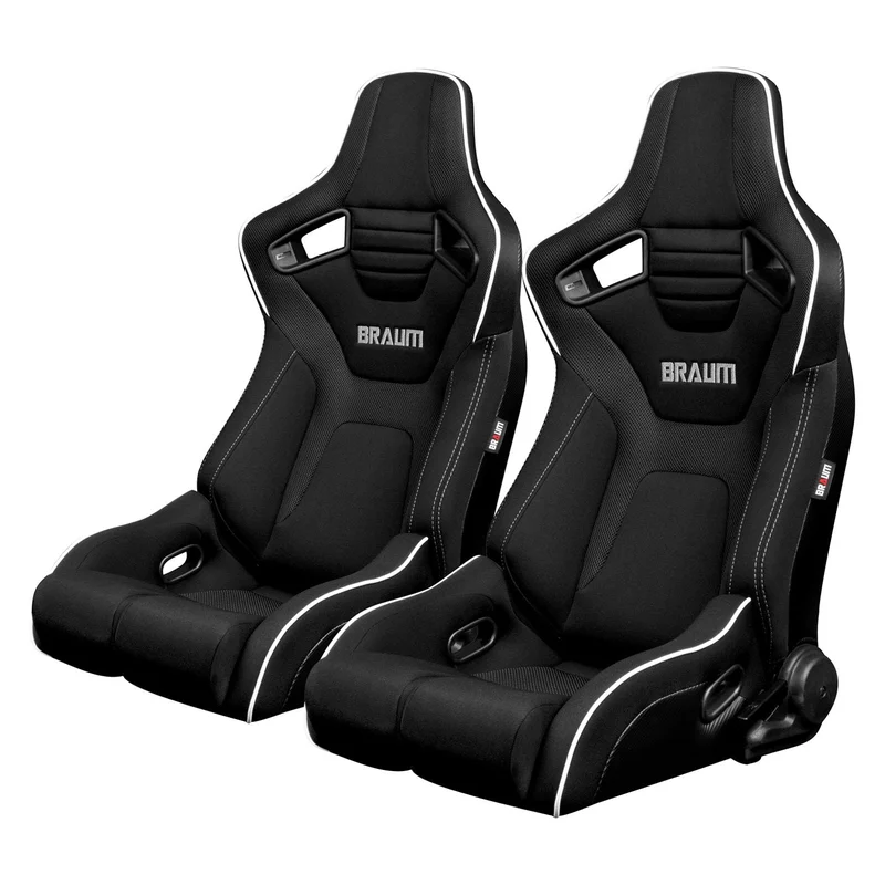 BRAUM Elite-R Racing Seats (Reclining – Black w/ White Piping) BRR1R-BFWP