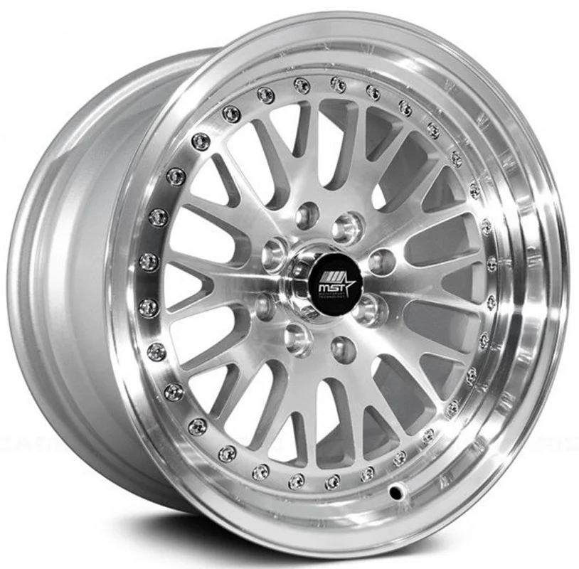 MST MT10 Wheels (17×9 5×100/5×114.3 +20 Offset) Silver w/ Machined Face & Chrome Rivets