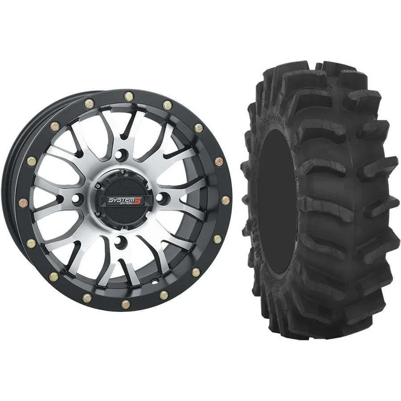 Set of 2 Mounted Wheel and Tire Kit Wheel: 14×7 5+2 4/156 Tire: 29×9.5-14 8 Ply