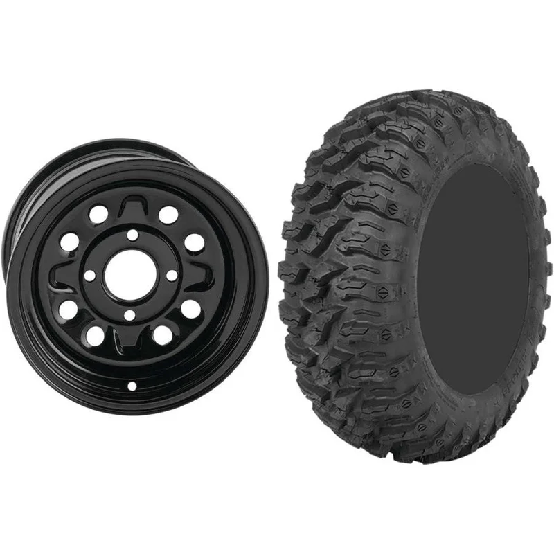 Set of 2 Mounted Wheel and Tire Kit Wheel: 12×7 4+3 4/110 Tire: 25×8-12 8 Ply