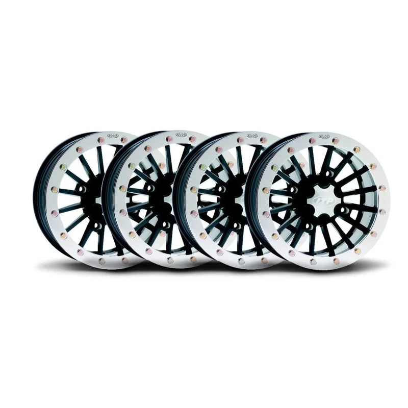 ITP Set of Four SD Dual Beadlock Wheels Matte Black 14×7 4/115 5+2 with Polished Ring