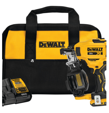 Dewalt DCN45RND1 20V MAX* 15° Cordless Coil Roofing Nailer Kit