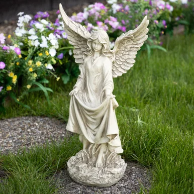 23.25″ Ivory Standing Angel Garden Bird Feeder Statue for Your Home