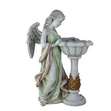 23″ Joseph’s Studio Angel Outdoor Garden Statue with Solar-Powered Bird Bath