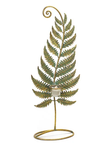 24.5″ Golden Patina Standing Fern with Votive Cup Table Top Decoration