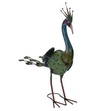 24″ Green and Blue Metal Peacock Outdoor Garden Statue
