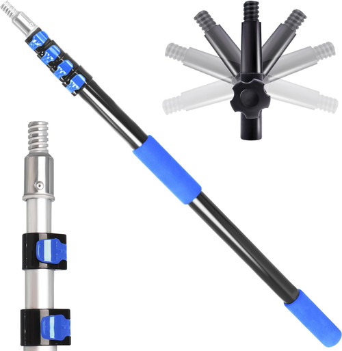 28FT Reach Telescopic Extension Pole, 5-20FT Multi-Purpose Extendable Pole with Universal Twist-on Metal Tip, Lightweight Sturdy Aluminum Paint Roller Extension Pole for Dusting Painting Cleaning