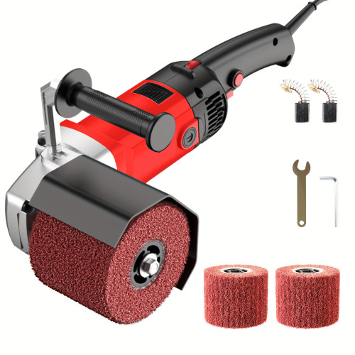 1400W Burnishing Polishing Machine, 110V Handheld Electric Sander Polisher Kit, Stainless Steel Polisher With 8 Speed Adjustable, 500-3000RMP For For Metal, Stainless Steel, Plastic, Wood, Red Color 2 Drawing Wheel