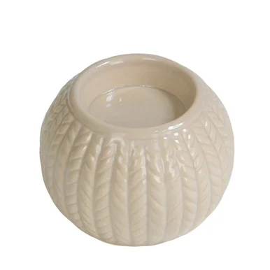 3.25″ Beige Knit Design Ceramic Christmas Candle Holder